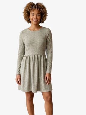 Altar’d State Long Sleeve Fit & Flare Mini Dress in Heathered Green Women’s SZ S